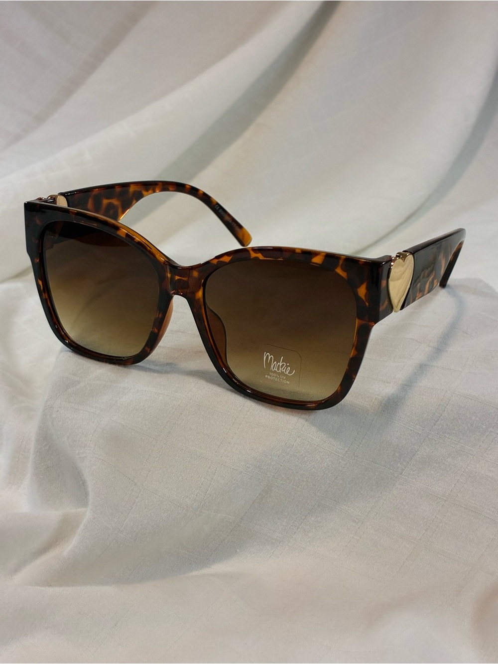 Mackie Tortoiseshell Square Women's Sunglasses with Gold Heart Accent - Brown